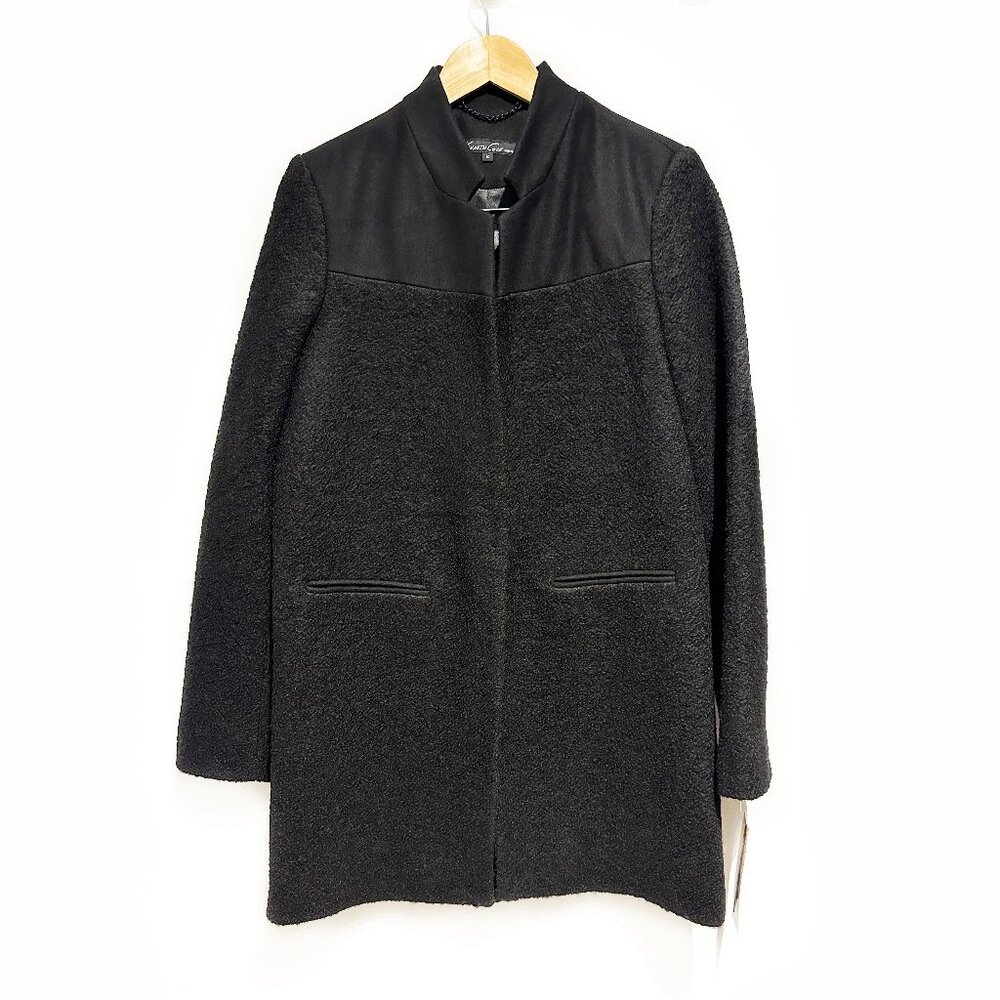 Kenneth Cole Black Boucle Wool Blend Pea Coat Size 10